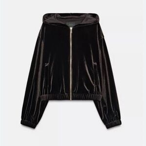 Zara - velvet hoodie jacket - dark brown -XS